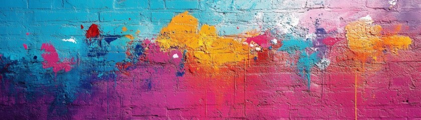 Obraz premium Vibrant abstract mural showcasing a blend of blue, orange, and pink colors, perfect for artistic inspiration and modern decor.