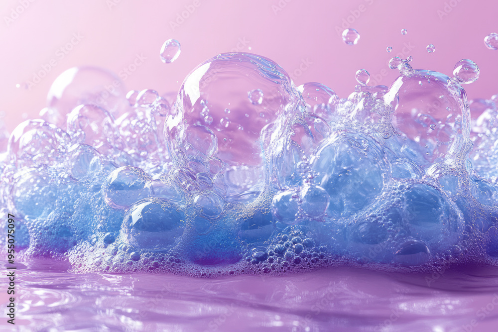 Aufkleber a multiply background of translucent, overlapping bubbles in shades of blue and purple, creating a s