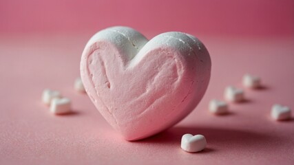 Obraz premium Heart shape marshmallow on pink background.