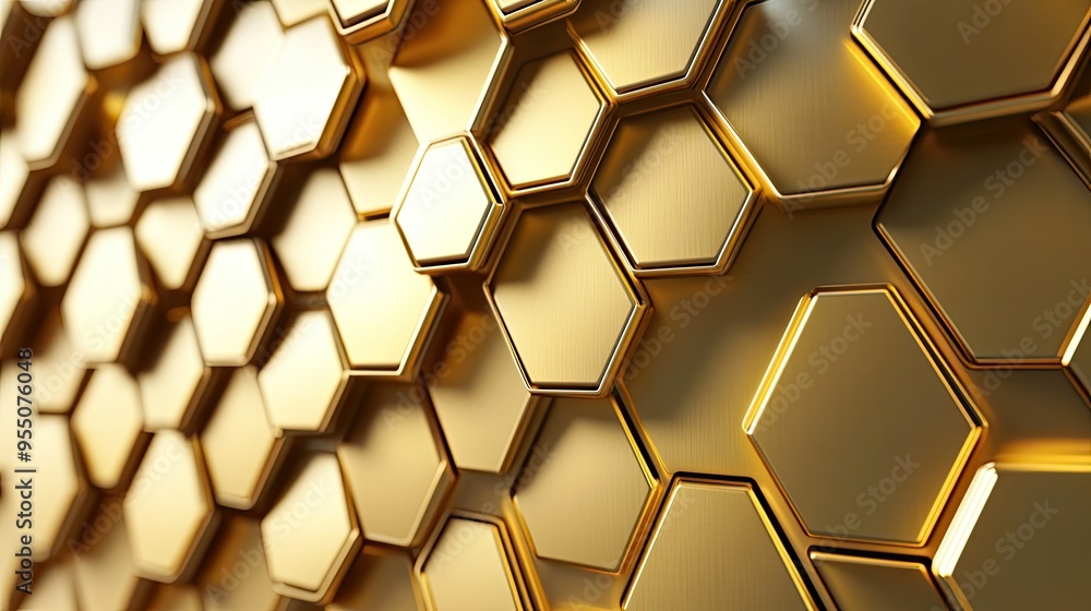 Poster abstract geometric gold pattern with repeating hexagonal shapes, creating a modern and stylish backg