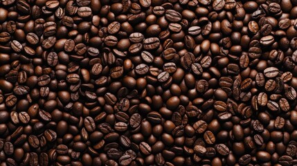 Fototapeta premium view from above of a background depicting two dark brown, aromatic coffee beans 
