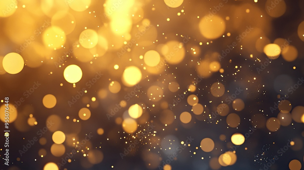 Poster abstract gold bokeh lights with soft, out-of-focus circles, creating a warm and festive atmosphere