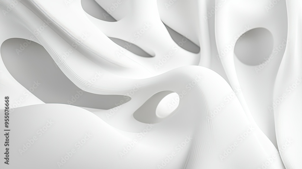 Poster white background with abstract organic shapes and smooth lines, creating a modern look.