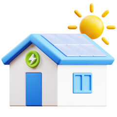 PNG 3D Solar Panel House Icon Isolated on a White Background