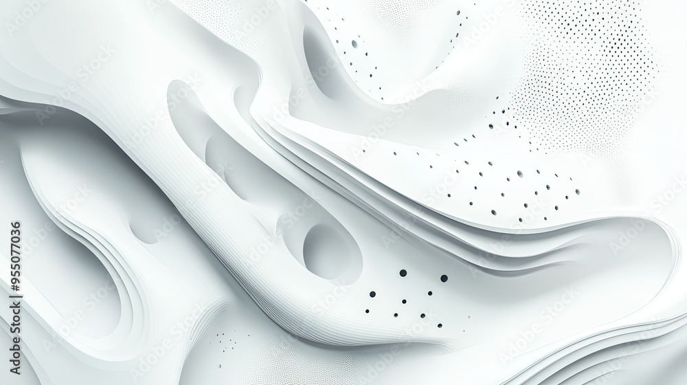Poster abstract white background with a blend of geometric shapes and organic patterns.