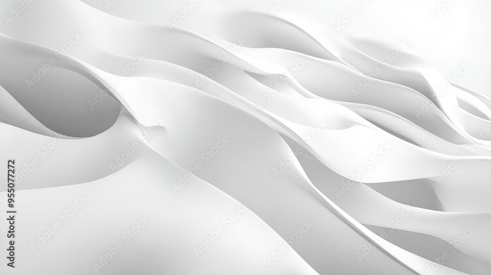 Poster abstract white background with a mix of soft curves and sharp angles, creating contrast.