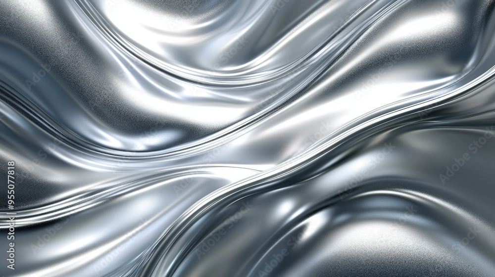 Poster Abstract, liquid metal texture with smooth, flowing patterns in silver, creating a futuristic and dynamic background