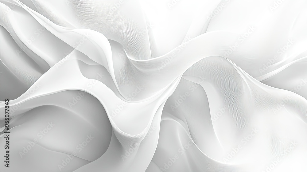 Poster abstract white background with soft curves and flowing forms, creating a sense of fluidity.