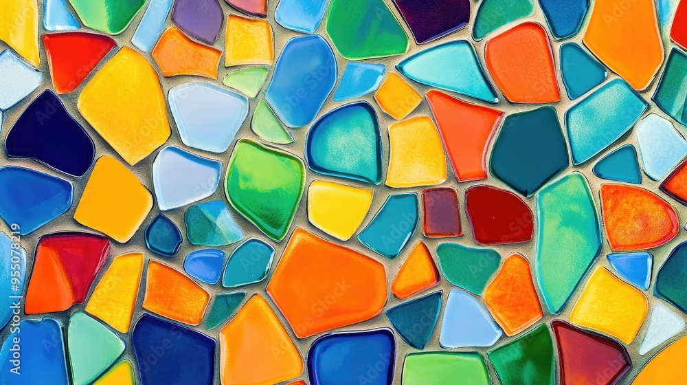 Aufkleber abstract mosaic tile pattern with vibrant colors and varying shapes, perfect for a lively and artist