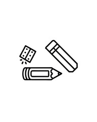 Editable stroke vector illustration of an eraser and pencil sharpener.