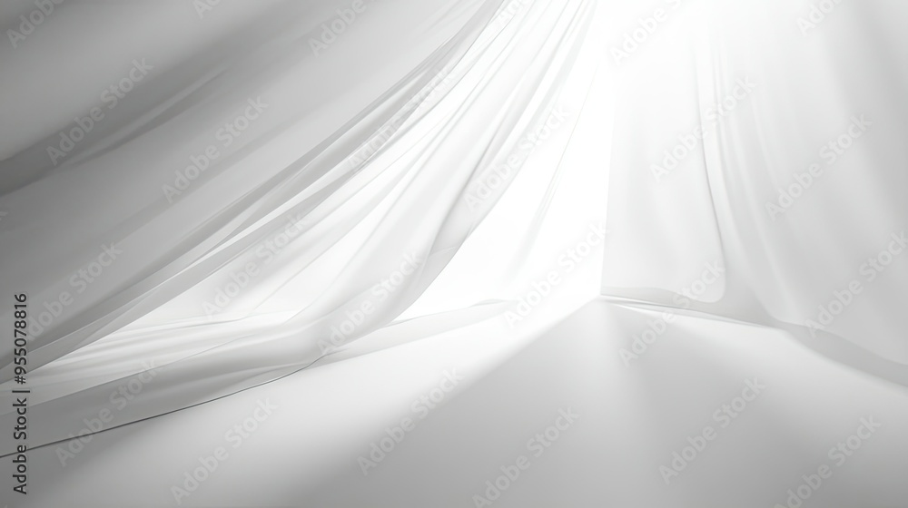 Poster minimalistic abstract white background with subtle light effects and soft shadows.