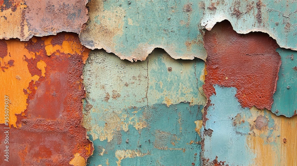 Poster abstract rust patterns with complex textures and a range of colors, creating a visually striking bac