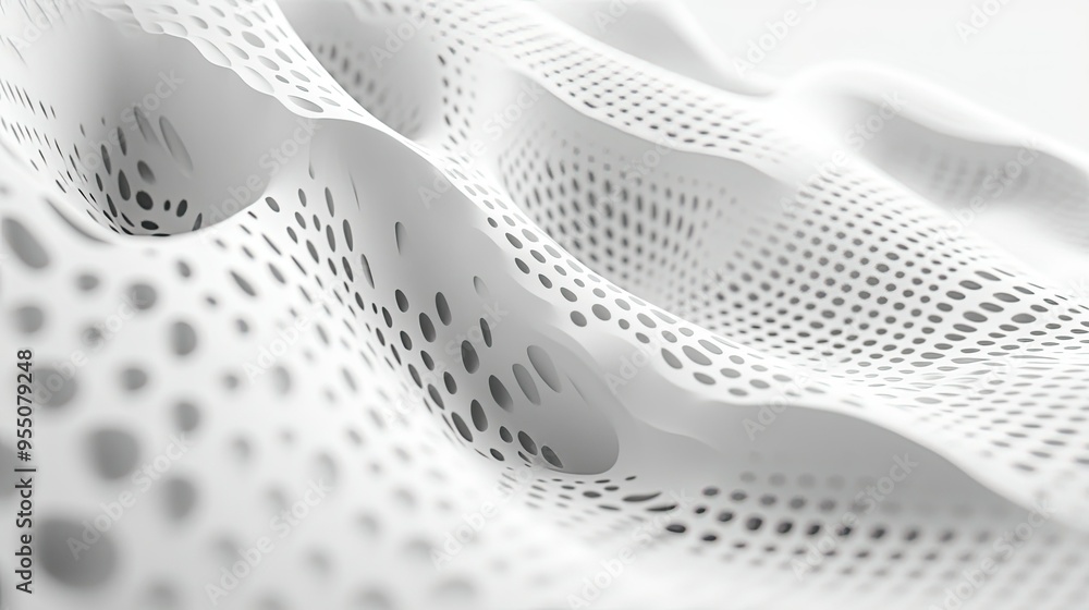 Poster white background with abstract geometric patterns and subtle 3d effects.
