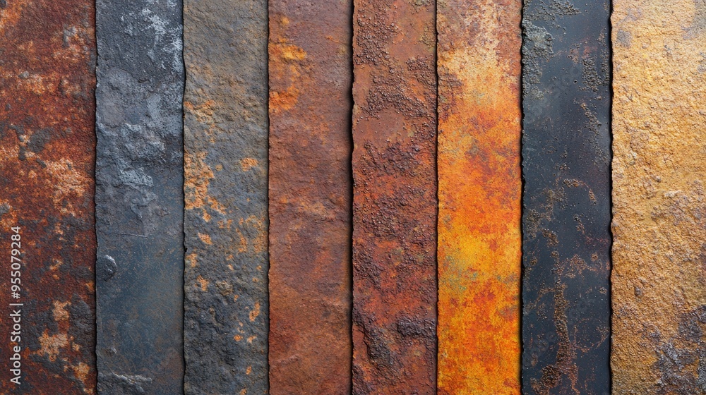 Poster abstract rust textures on a weathered metal surface with a range of color variations and patterns