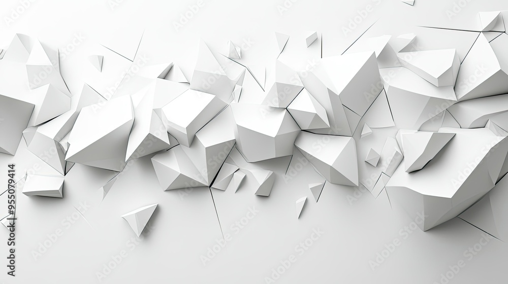 Poster white background with abstract geometric shapes and subtle 3d effects, adding interest.