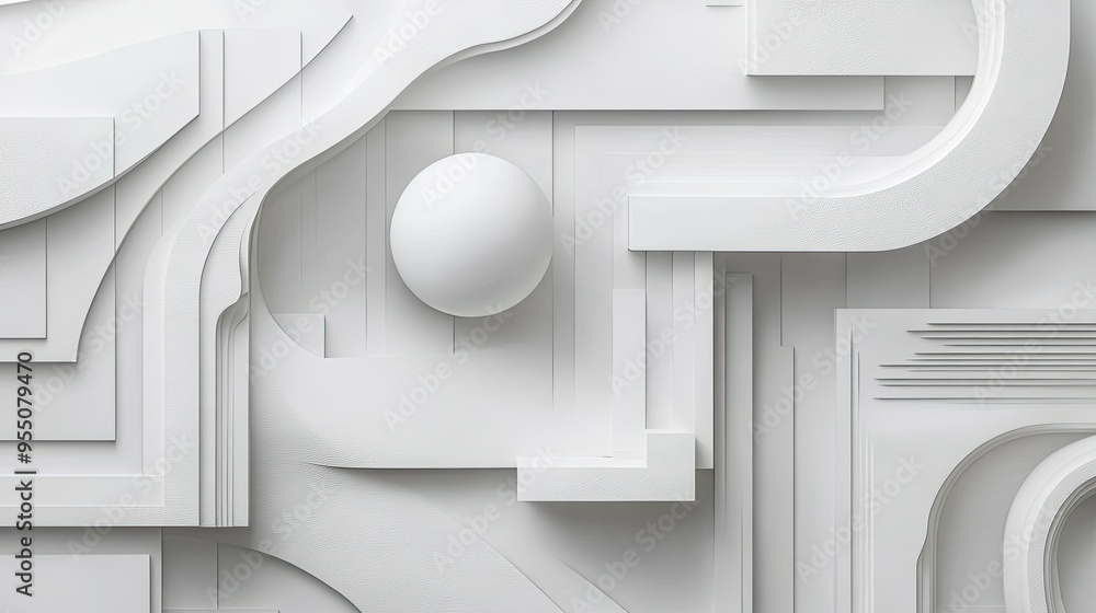 Poster white background with abstract geometric shapes and soft textures, adding depth and dimension.