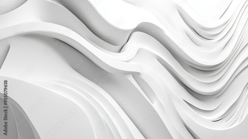 Poster white background with abstract lines and curves, adding depth and visual interest.