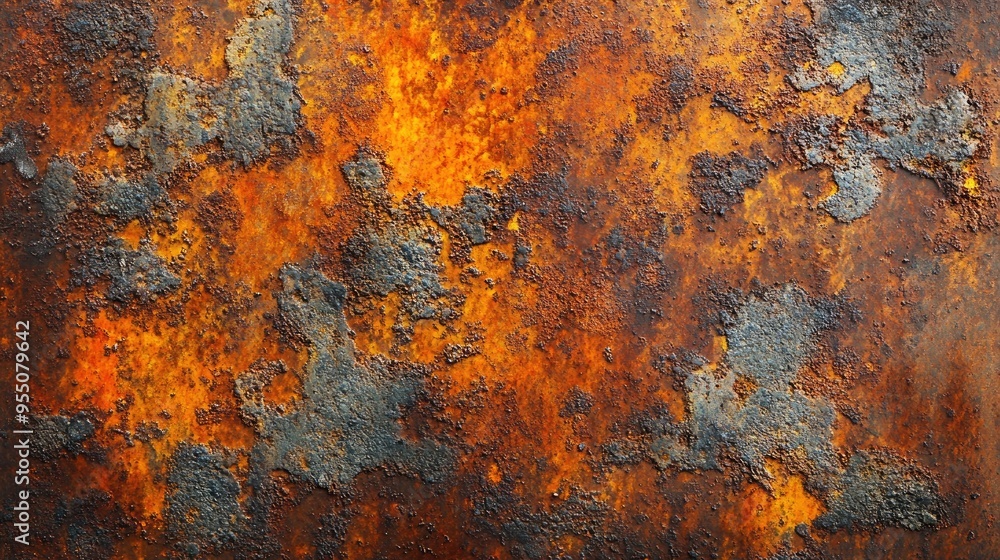Poster abstract rusty metal surface with complex patterns and vibrant colors, perfect for a grunge backgrou