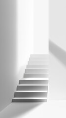 Fototapeta premium A Simple Yet Striking Perspective: A White Staircase Ascending into a Sunlit Room