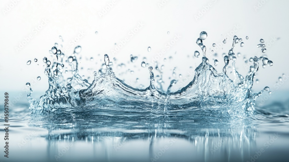 Poster abstract water splash with droplets frozen in mid-air, creating a dynamic and energetic background