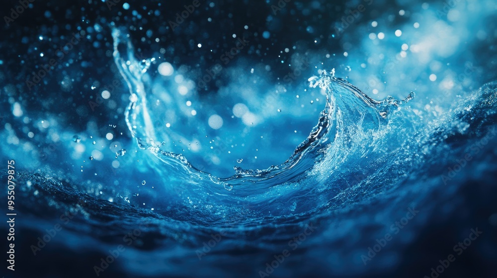 Poster abstract water splash with droplets frozen in mid-air, creating a dynamic and energetic background