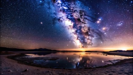 Fototapeta premium Milky Way Galaxy Reflected in a Still Lake at Night