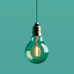 Lit Incandescent Light Bulb On Blue Background