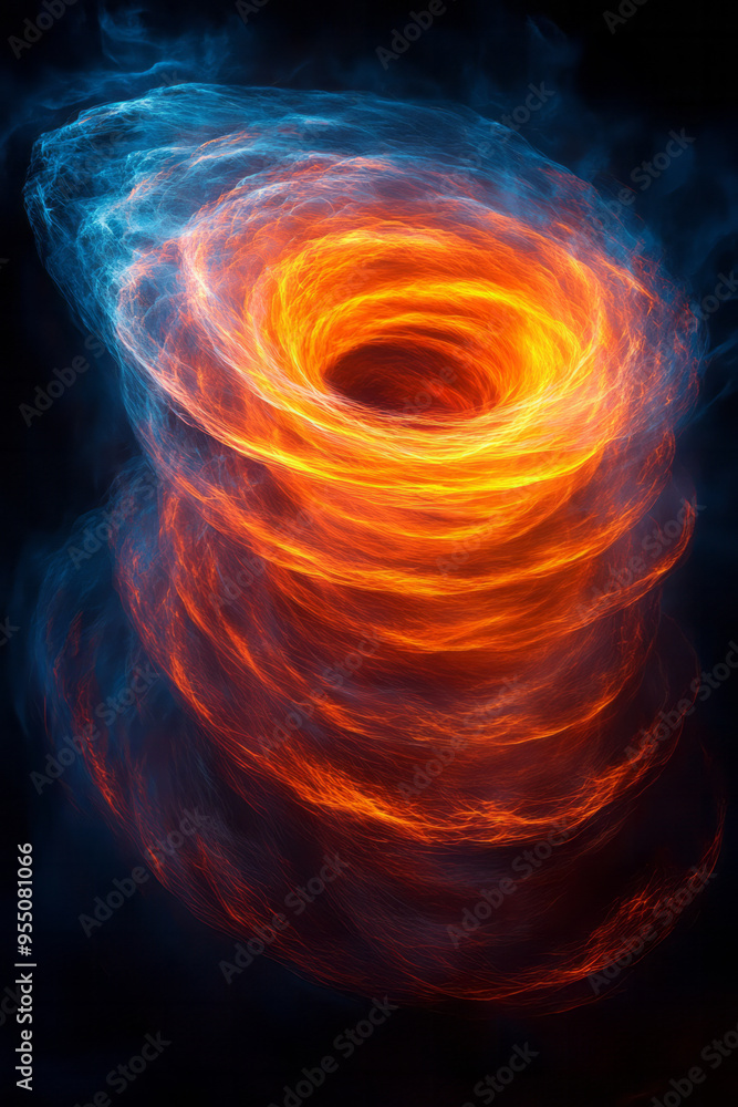 Poster An abstract composition of concentric circles representing nuclear shockwaves, rendered in bright oranges and reds, isolated on a pastel black background,