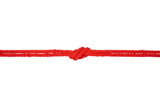 Knotted red rope isolated transparent