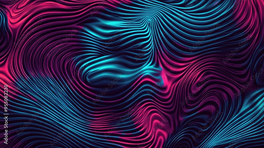 Poster captivating waves of vibrant blue and pink patterns swirl hypnotically across the canvas, creating a