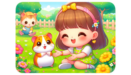 Fototapeta premium Happy outing of hamster and girl