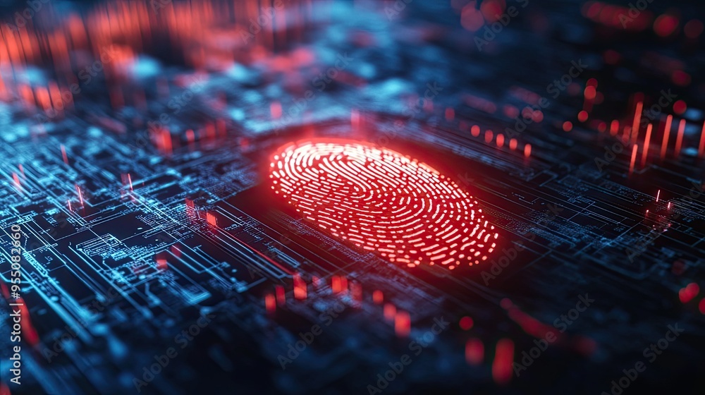 Poster a high-tech image showing a fingerprint on a digital interface, symbolizing personal data security