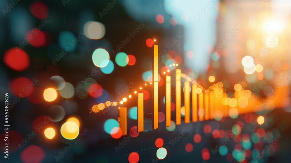 Poster an elegant and modern composition of charts and graphs on a digital screen, illustrating upward fina