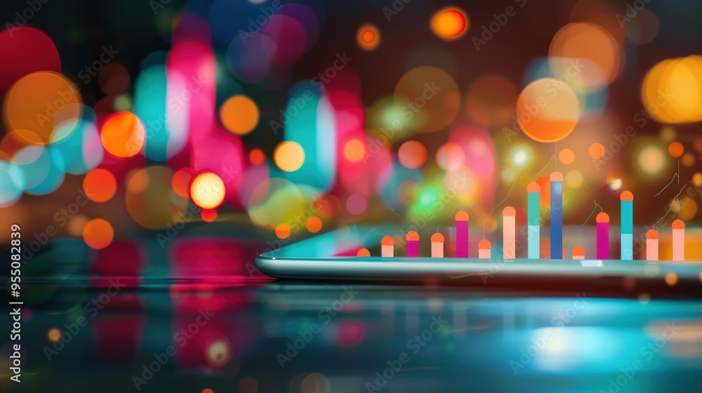 Poster a conceptual image of a digital tablet displaying rising graphs and charts, representing financial g