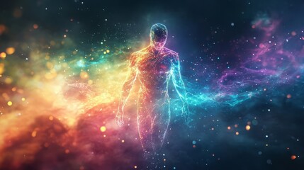 Fototapeta premium A digital rendering of a glowing human figure.