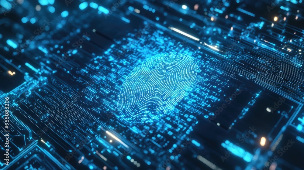 Poster a high-tech image showing a fingerprint on a digital interface, symbolizing personal data security