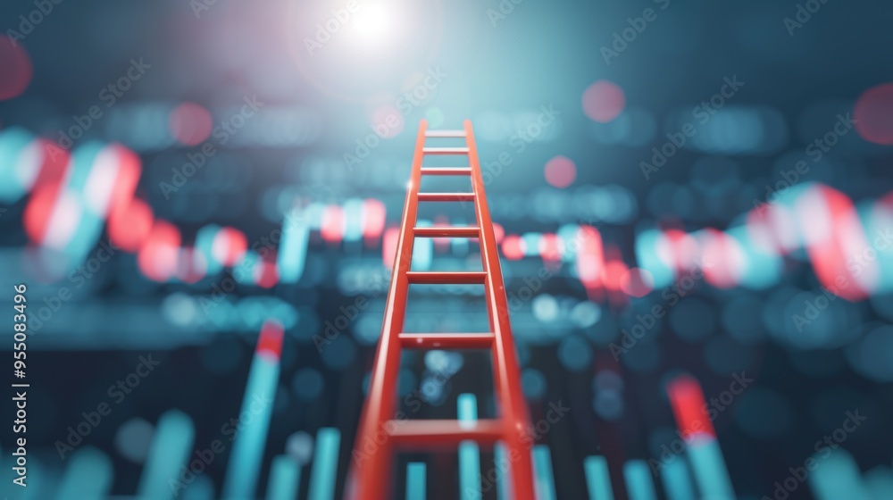 Poster a conceptual image illustrating financial growth and wealth accumulation, featuring a ladder ascendi