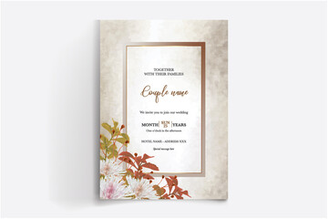 WEDDING INVITATION FRAME WITH FLOWER DECORATIONS WITH FRESH LEAVES