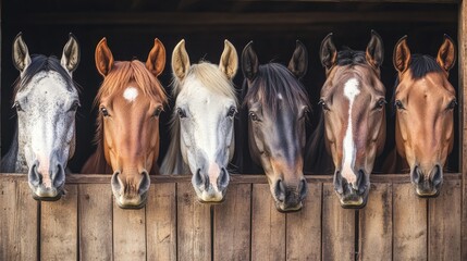A group of horses in a stable, representing livestock care and equestrian farming.