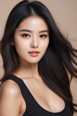 Obraz premium Attractive Girl with Long Hair and Bright Eyes