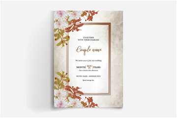 WEDDING INVITATION FRAME WITH FLOWER DECORATIONS WITH FRESH LEAVES