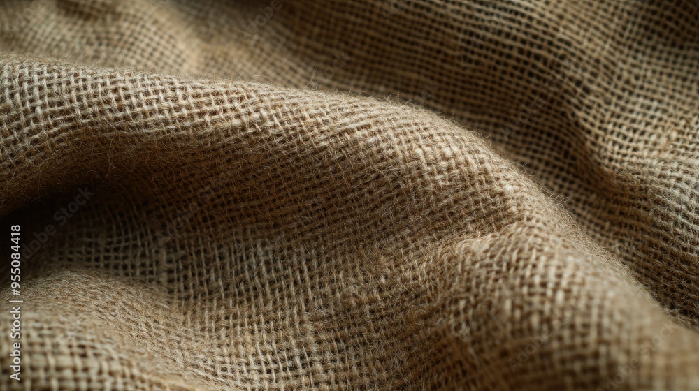 Poster close-up of rough burlap fabric texture with coarse weave, offering a natural and rustic background