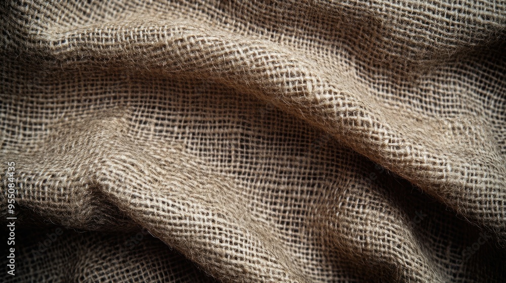 Poster close-up of rough burlap fabric texture with coarse weave, offering a natural and rustic background
