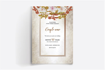 WEDDING INVITATION FRAME WITH FLOWER DECORATIONS WITH FRESH LEAVES