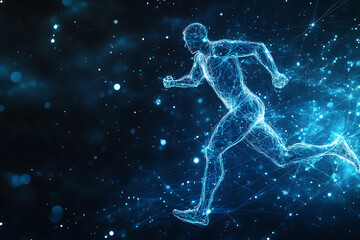 An abstract digital background banner featuring the image of a running man