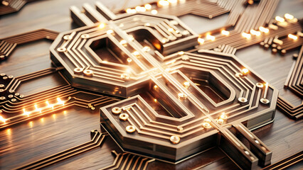 3D AI Driven Circuitry and Dollar Sign Abstract Vector Illustration Concept for Cost Management on White Background