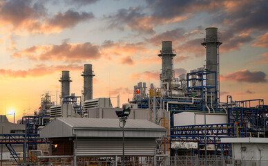 Natural Gas Combined Cycle Power Plant ,Gas turbine electrical power plant with in Twilight power...