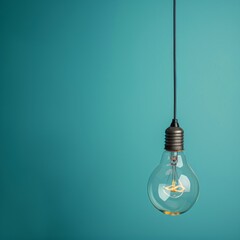 Lit Incandescent Light Bulb On Blue Background