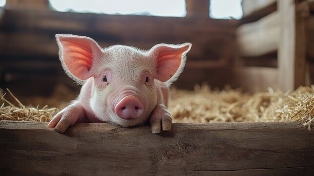 A piglet in a pen, symbolizing livestock farming and animal husbandry.