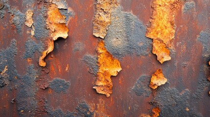 Fototapeta premium Close-up of rusty metal surface with peeling paint and textured imperfections, ideal for industrial backgrounds